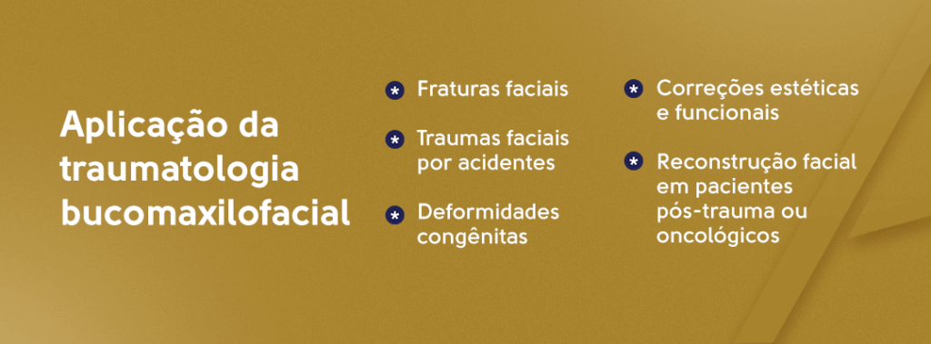 Aplicação da traumatologia bucomaxilofacial: Fraturas faciais, traumas faciais por acidentes, deformidades congênitas, correções estéticas e funcionais e
reconstrução facial em pacientes pós-trauma ou oncológicos.