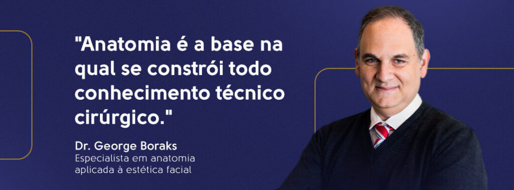 "Anatomia é a base na qual se constrói todo conhecimento técnico cirúrgico.". Dr. George Boraks, especialista em anatomia aplicada à estética facial.